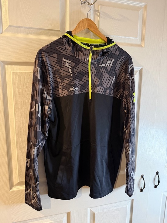 Under Armour Other - Under Armour Black & Gray Camo Hooded Performance Jacket with Neon Yellow Trim
